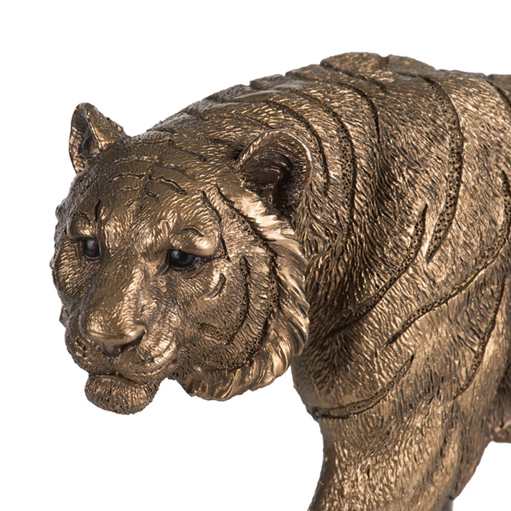 11.5" Tiger Statue Decor with Gleaming Coppery Finish