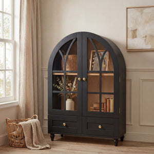 Arched Display Cabinet with Tempered Glass Doors