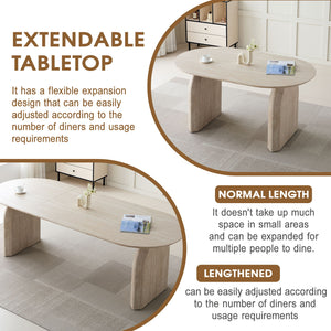 Oval Extendable Dining Table With Dual Pillar Design - Off White