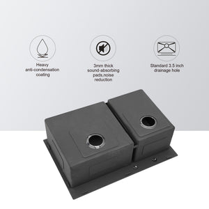 Double Bowl Drop In Sink With 2 - 9" Deep Basins - Gunmetal Black