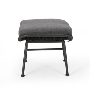 Outdoor Modern Boho Wicker Ottoman With Cushions (Set of 2)