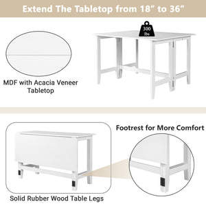 Topmax Farmhouse Wood Extendable Dining Table with Drop Leaf - White