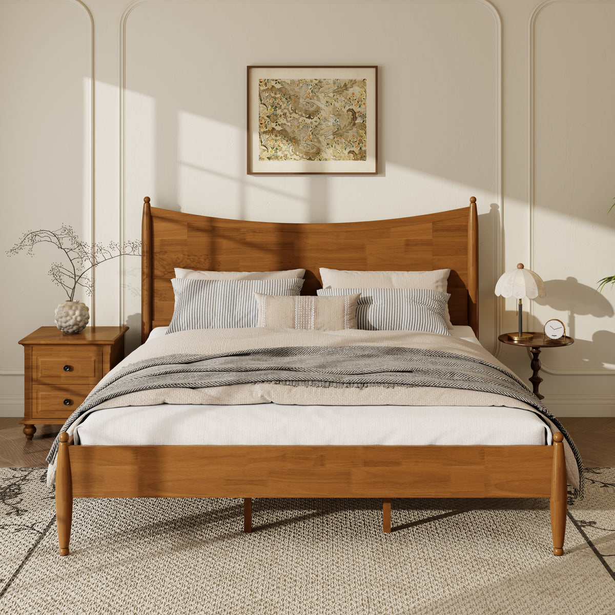 Modern Classic King Size Solid Wood Platform Bed Frame