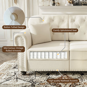 Upholstered Sofa With Nailhead Trim And Rolled Armrests