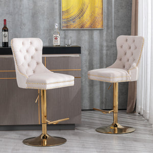 Thick Swivel Barstools Adjusatble Seat Height From 25-33", Modern Upholstered Bar Stools With Backs Comfortable Tufted For Home Pub And Kitchen Island (Set of 2)