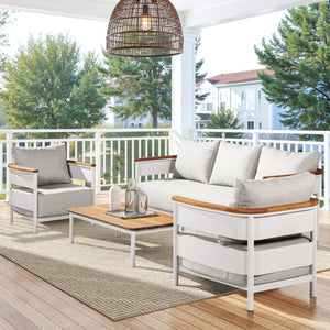 Rhodes 29" Upholstered Teak & Aluminum Patio Arm Chair Birch