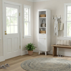 Tall Bathroom Storage Cabinet With Adjustable Shelves And 1 Drawer & Door