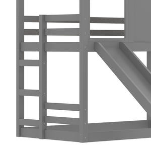 Twin House Bunk Bed with Slide and Storage Shelves