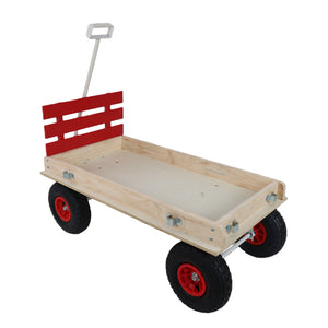 Red Wooden Wagon Cart with Folding Handle