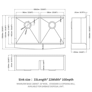 Farmhouse Double Bowl Workstation Kitchen Sink 33" Stainless Steel 16 Gauge Apron Front, Finish - White