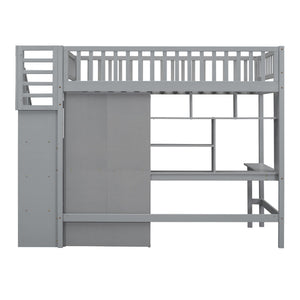 Loft Bed With Bookshelf, Drawers, Desk, And Wardrobe