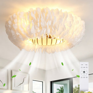 20" Feather-Dressed Caged Ceiling Fan with Remote and Light