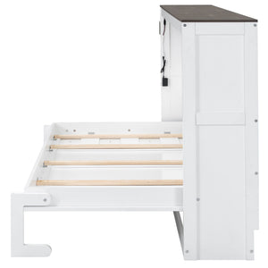Murphy Bed With LED Light, Foldable Wall Bed Cabinet
