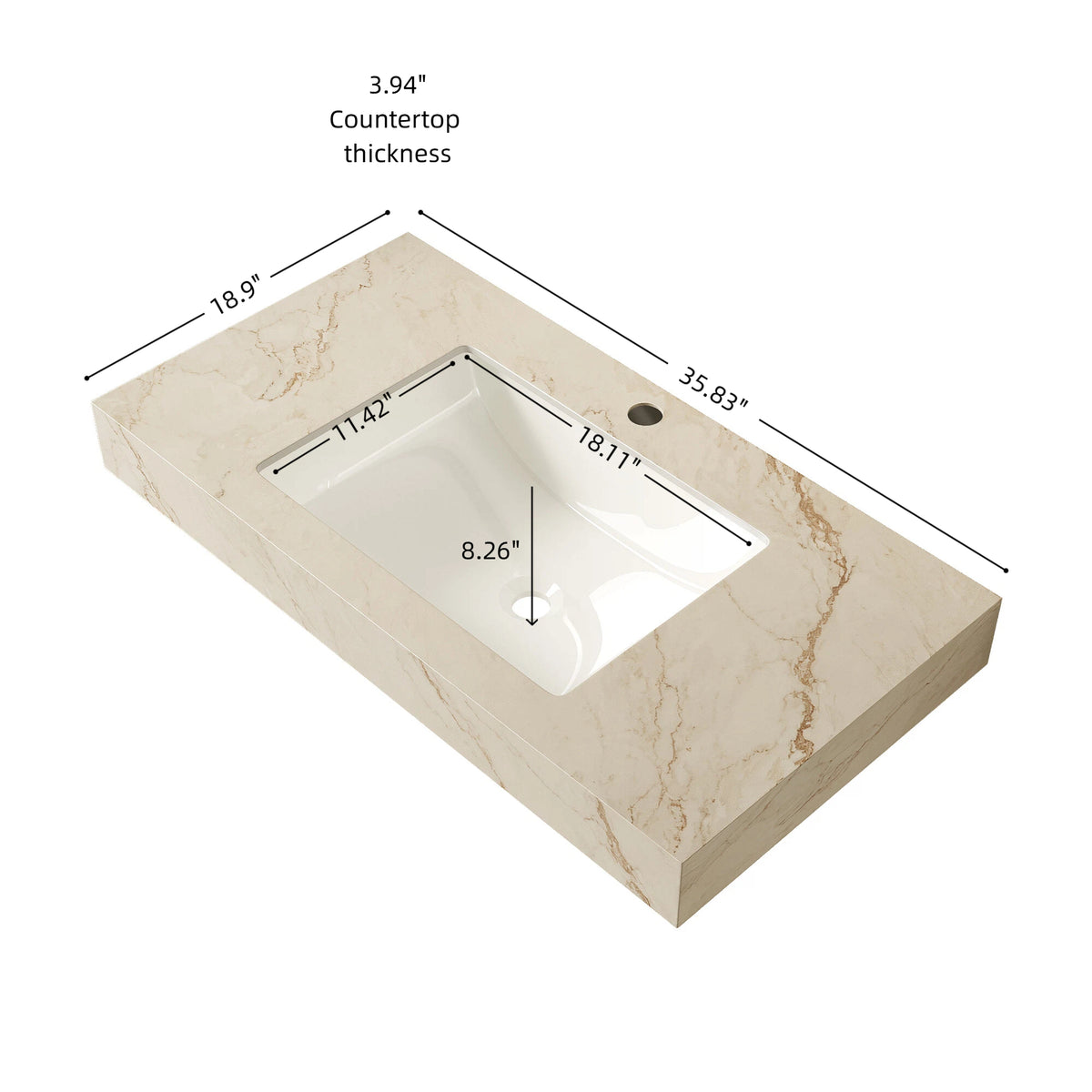 36" Premium Bathroom Sink with Cream Gold Vein Finish