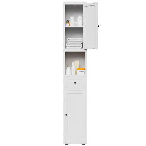 Tall Narrow Bathroom Cabinet With 5-Tier Storage, Adjustable Shelves, Freestanding - White