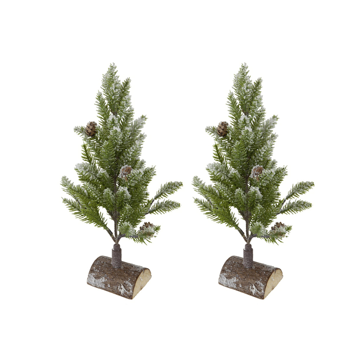 Set of 2, 13.5" Christmas PVC Tree On Wood Base With Snow