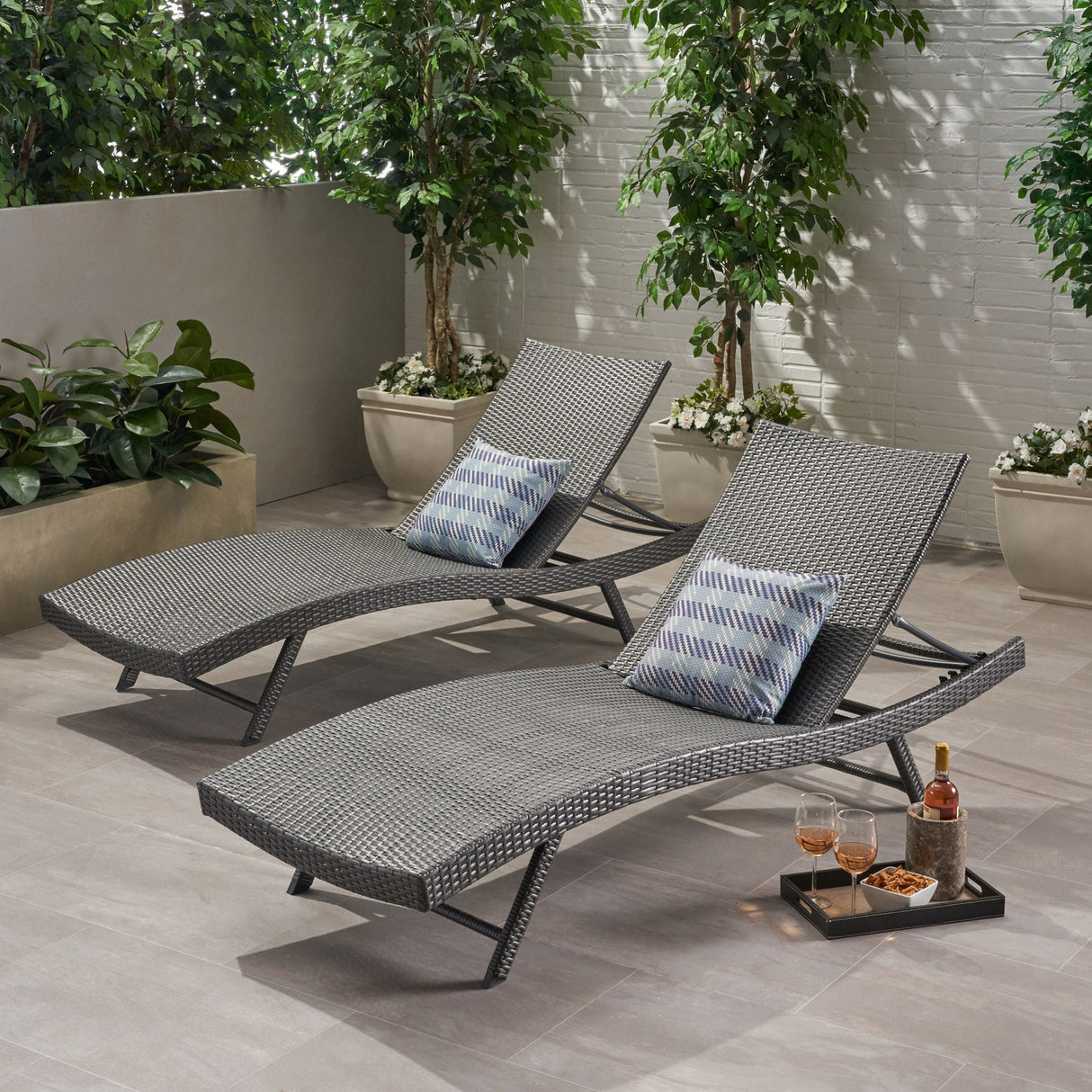 Wicker Chaise With Adjustable Reclining Seats (Set of 2) - Gray - Best Buy Furniture