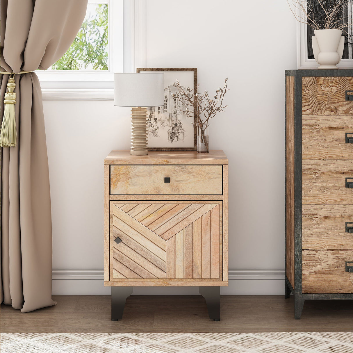 Solid Wood Vintage Nightstand With Handcrafted Detailing - Natural - Best Buy Furniture