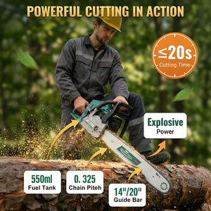 62CC 2-Stroke Gasoline Chainsaw Power Engine Wood Cutting Gas Chain Saw
