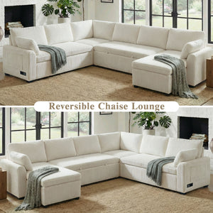 Convertible U-Shaped Sectional Sofa Bed With Reversible Chaise