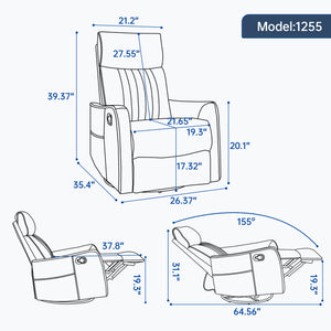 Orange Heat Massage Manual Recliner Chair with Rocker and Swivel