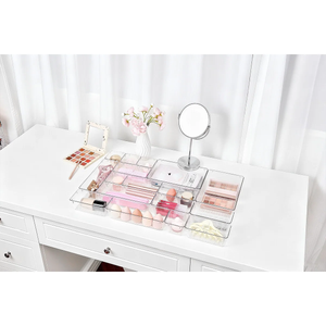 25 Piece Clear Plastic Drawer Organizers Set, 4 Sizes Clear Drawer Organizers & storage Bins for Makeup/Jewelry Vanity, Kitchen Gadgets Or Office Desk. Bathroom Drawer Organizer Trays