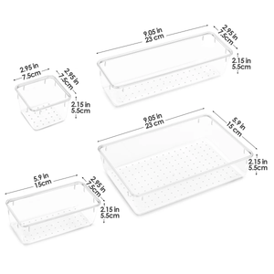 25 Piece Clear Plastic Drawer Organizers Set, 4 Sizes Clear Drawer Organizers & storage Bins for Makeup/Jewelry Vanity, Kitchen Gadgets Or Office Desk. Bathroom Drawer Organizer Trays