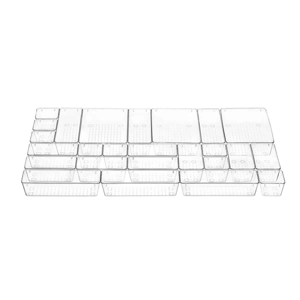 25 Piece Clear Plastic Drawer Organizers Set, 4 Sizes Clear Drawer Organizers & storage Bins for Makeup/Jewelry Vanity, Kitchen Gadgets Or Office Desk. Bathroom Drawer Organizer Trays