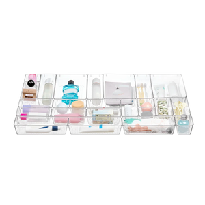 25 Piece Clear Plastic Drawer Organizers Set, 4 Sizes Clear Drawer Organizers & storage Bins for Makeup/Jewelry Vanity, Kitchen Gadgets Or Office Desk. Bathroom Drawer Organizer Trays