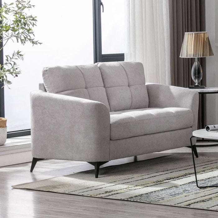 Woven Fabric Loveseat with Tufted Cushions and Metal Legs - Gray