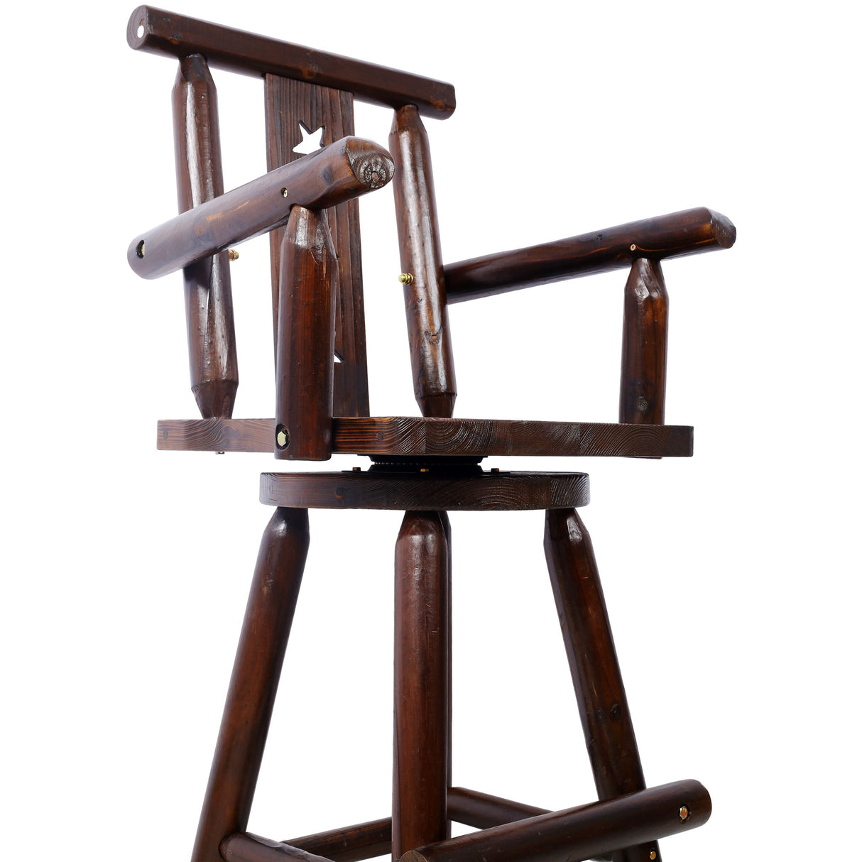 Rustic Tall Bistro Chair Decorative Star Backrest And Footrest, Fir Wood, 4 Foot - Brown
