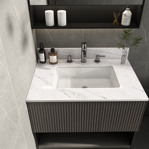 Bianco Carrara Venato Elegant Marble Vanity Top, Bathroom Vanity With Undermount Sink, Sintered Stone