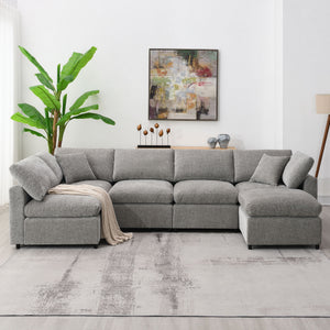 Modern Modular Cloud Sofa Bed, 6 Seat Sectional Couch Set With Ottoman, Free Combination, Convertible U Shaped Sleeper Sofa For Living Room