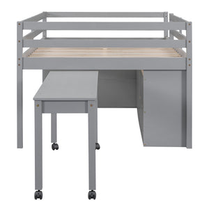 Loft Bed With Retractable Writing Desk And 4 Drawers, With Lateral Portable Desk And Shelves