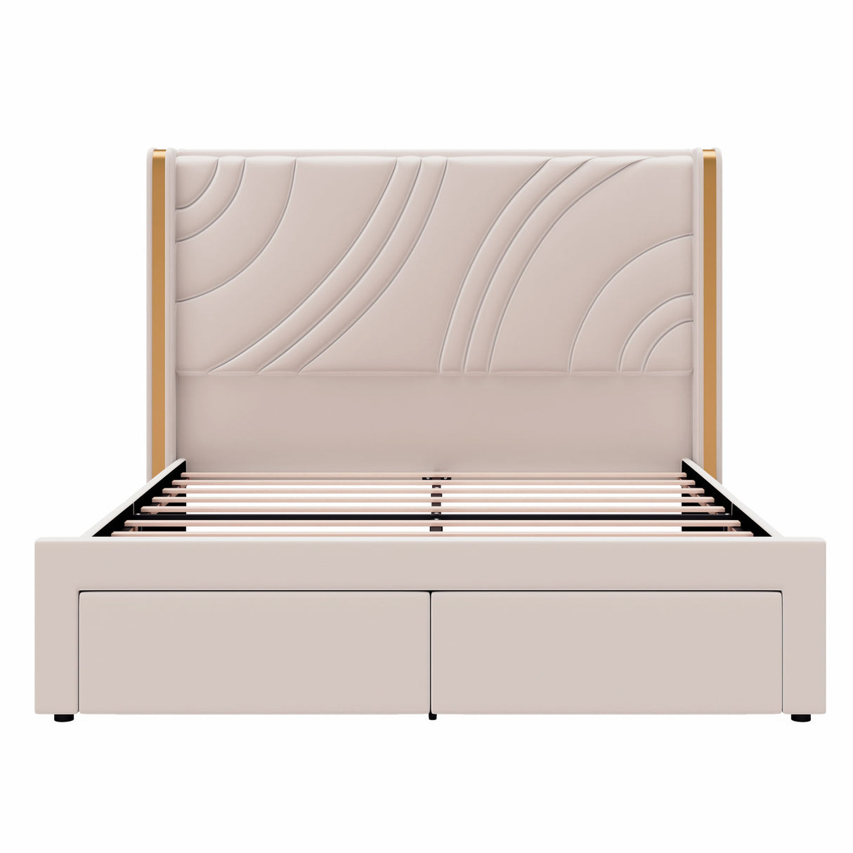 Modern Upholstered LED Bed Frame With Storage Drawers, Wingback Headboard, RGB Light