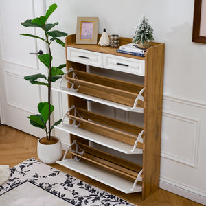 Shoe Cabinet with 3 Hidden Flip Drawers & 2 Storage Drawers