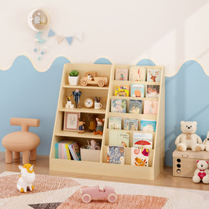 Bookshelf And Toy Storage Organizer, 4 Tier Bookcase With Display Stand For Playroom