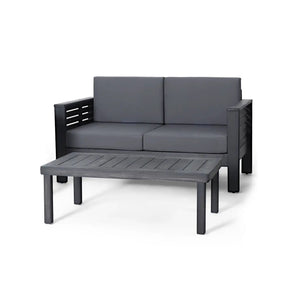 Acacia Wood Loveseat And Coffee Table Set With Cushions - Best Buy Furniture