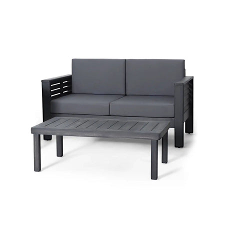 Acacia Wood Loveseat And Coffee Table Set With Cushions - Best Buy Furniture