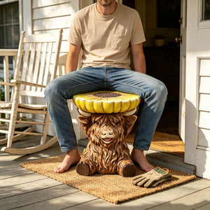 Highland Cow Stool with Sunflower Top
