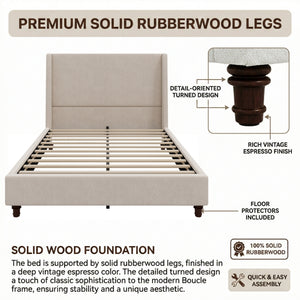 52.7" Tall Wingback Upholstered Queen Size Platform Bed Frame