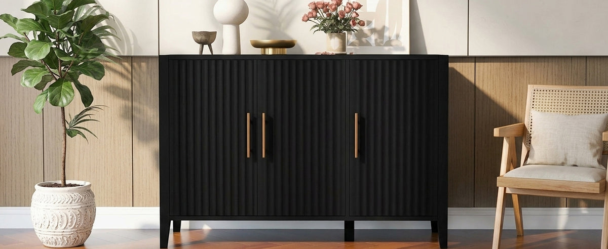U-Style Wavy 3-Door Sideboard with Solid Pine Legs