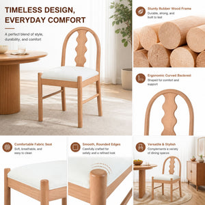 7-Piece Dining Table Set, 70" Solid Rubber Wood Dining Table with 6 Wave Back Dining Chairs