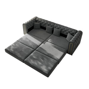 3-In-1 Convertible Sleeper Sofa With Movable Ottoman For Living Room