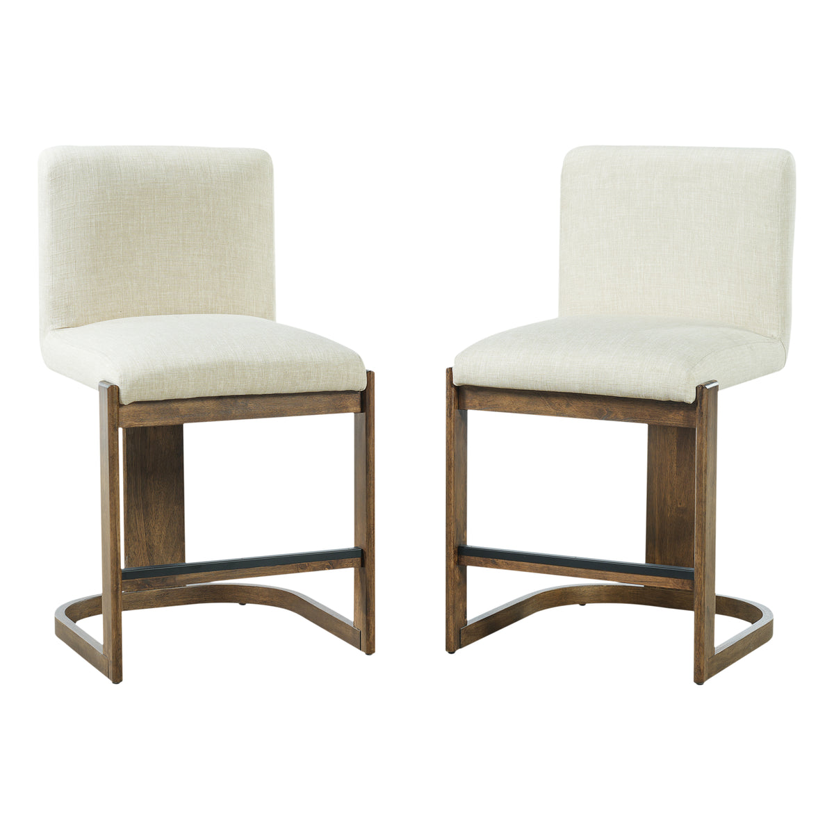 Modern Bar Stools Set of 2, 24" Solid Wood Counter Height Barstools