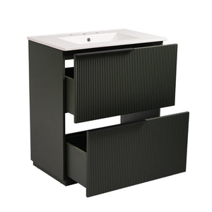 Fluted Bathroom Vanity With Ceramic Sink, Soft Close Slides