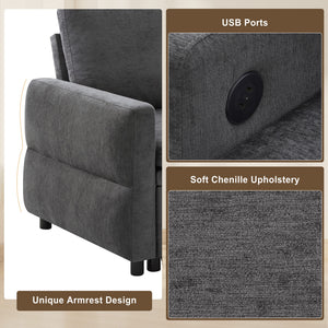 Convertible Sofa Bed Loveseat With Adjustable Backrest And USB Ports