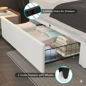 Wingback Upholstered Bed Frame With LED Lights, Charging Station