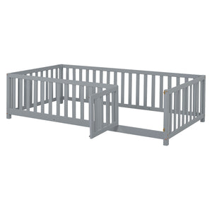 Daybed With Fence Guardrails And 2 Drawers, Split Into Independent Floor Bed & Daybed