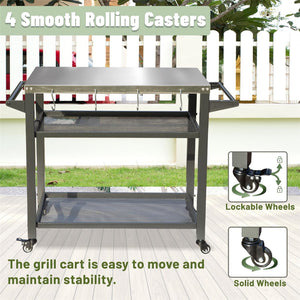 3-Shelf Outdoor Grill Table with Wheels